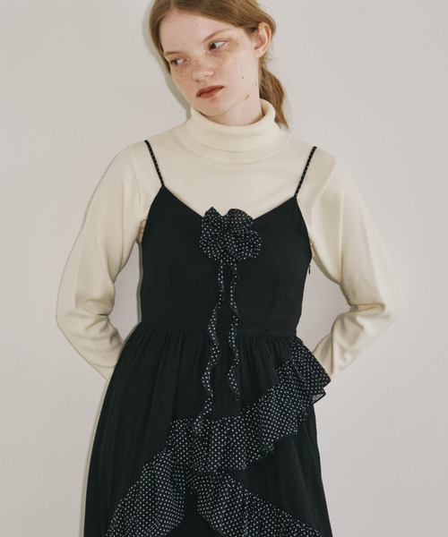 dot × rose corsage cami onepiece / コサージュ付きドットフリル