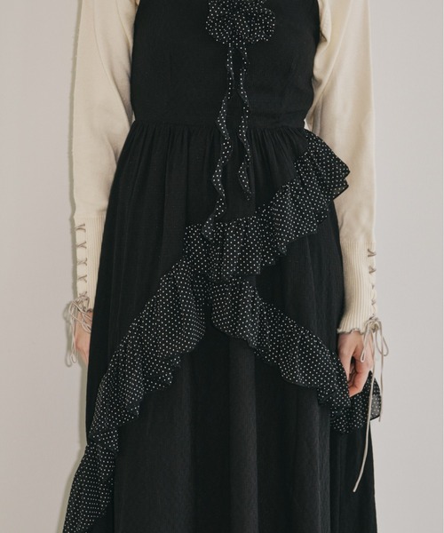 dot × rose corsage cami onepiece / コサージュ付きドットフリル