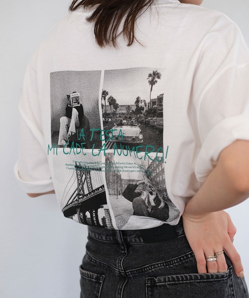 セール】バックプリントオーバーTシャツ／back print over T 半袖 白T