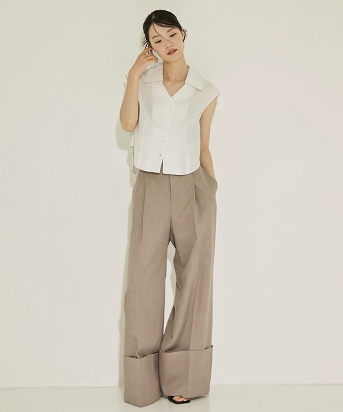 STUDIOUS（ステュディオス）の「【STUDIOUS/ステュディオス】Wide Double Hem Trousers/ワイドダブルヘムトラウザーズ/パンツ（スラックス・レディース・グレー系その他/ホワイト・0/1/2）」の10枚目の写真