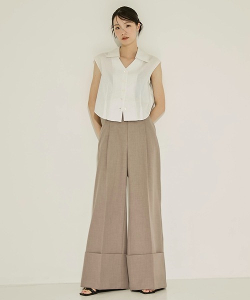 STUDIOUS（ステュディオス）の「【STUDIOUS/ステュディオス】Wide Double Hem Trousers/ワイドダブルヘムトラウザーズ/パンツ（スラックス・レディース・グレー系その他/ホワイト・0/1/2）」の11枚目の写真