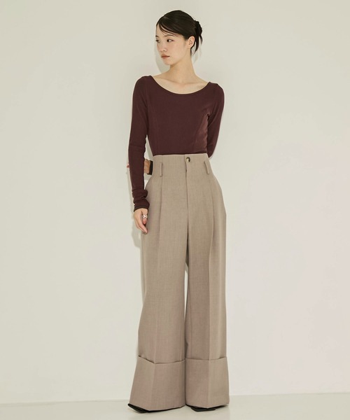 STUDIOUS（ステュディオス）の「【STUDIOUS/ステュディオス】Wide Double Hem Trousers/ワイドダブルヘムトラウザーズ/パンツ（スラックス・レディース・グレー系その他/ホワイト・0/1/2）」の13枚目の写真