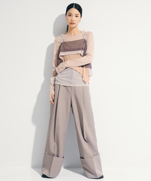 STUDIOUS（ステュディオス）の「【STUDIOUS/ステュディオス】Wide Double Hem Trousers/ワイドダブルヘムトラウザーズ/パンツ（スラックス・レディース・グレー系その他/ホワイト・0/1/2）」の3枚目の写真