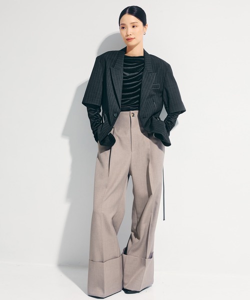 STUDIOUS（ステュディオス）の「【STUDIOUS/ステュディオス】Wide Double Hem Trousers/ワイドダブルヘムトラウザーズ/パンツ（スラックス・レディース・グレー系その他/ホワイト・0/1/2）」の6枚目の写真