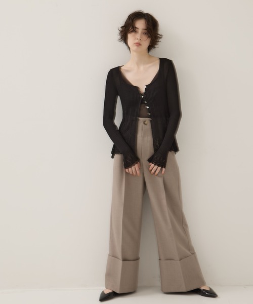 STUDIOUS（ステュディオス）の「【STUDIOUS/ステュディオス】Wide Double Hem Trousers/ワイドダブルヘムトラウザーズ/パンツ（スラックス・レディース・グレー系その他/ホワイト・0/1/2）」の8枚目の写真