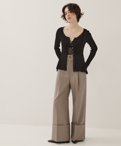 STUDIOUS（ステュディオス）の「【STUDIOUS/ステュディオス】Wide Double Hem Trousers/ワイドダブルヘムトラウザーズ/パンツ（スラックス・レディース・グレー系その他/ホワイト・0/1/2）」の9枚目の写真