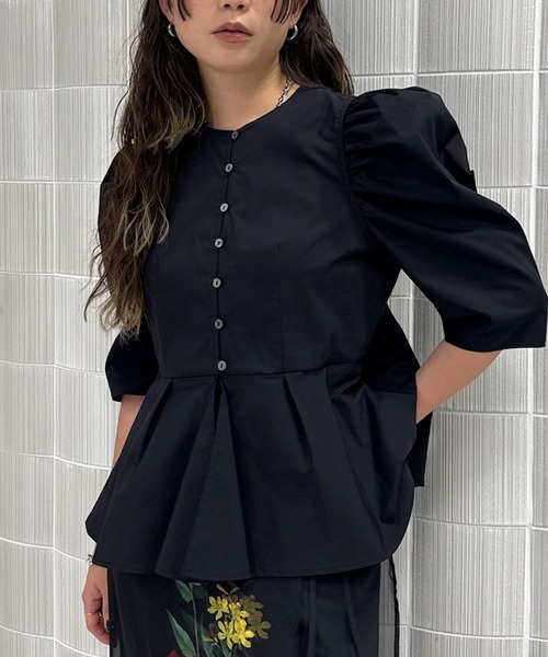 GATHERED PUFF SLEEVE PEPLUM BLOUSE（シャツ/ブラウス）｜Ameri