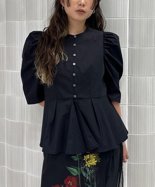 GATHERED PUFF SLEEVE PEPLUM BLOUSE（シャツ/ブラウス）｜Ameri