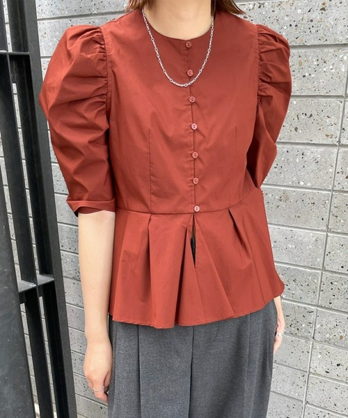 GATHERED PUFF SLEEVE PEPLUM BLOUSE（シャツ/ブラウス）｜Ameri