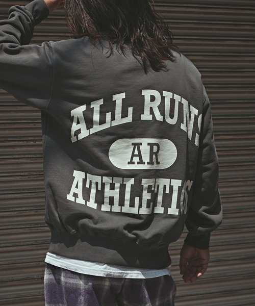 ALL RUNS（オールランズ）の「ALL RUNSオリジナル カレッジスウェット トレーナー ピグメント加工（スウェット・メンズ・ネイビー/ナチュラル/ブラック・M/L/XL）」の8枚目の写真