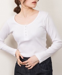 ヘンリーネックランダムリブTシャツ