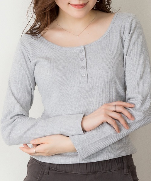 RCD(アールシーディー)の「ヘンリーネックランダムリブTシャツ(Tシャツ/カットソー・レディース・ホワイト/杢グレー/ブラック・M/L/LL/3L/4L)」の15枚目の写真
