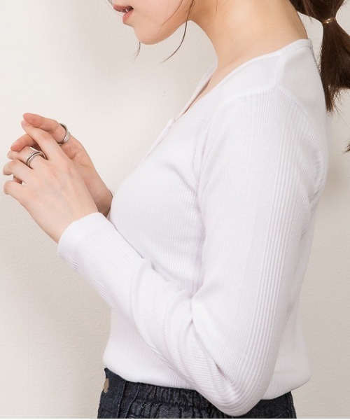 RCD(アールシーディー)の「ヘンリーネックランダムリブTシャツ(Tシャツ/カットソー・レディース・ホワイト/杢グレー/ブラック・M/L/LL/3L/4L)」の21枚目の写真