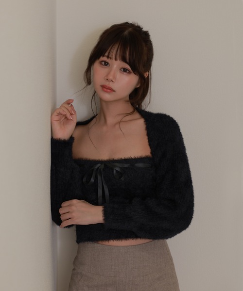 M DOLLY(エムドリー)の「ribbon soffice knit tops / リボンソッフィチェニットトップス(ニット/セーター・レディース・ベージュ/ブラック/グレー・FREE)」の5枚目の写真