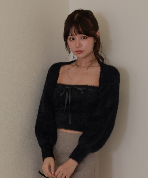 M DOLLY(エムドリー)の「ribbon soffice knit tops / リボンソッフィチェニットトップス(ニット/セーター・レディース・ベージュ/ブラック/グレー・FREE)」の6枚目の写真