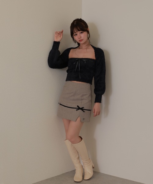 M DOLLY(エムドリー)の「ribbon soffice knit tops / リボンソッフィチェニットトップス(ニット/セーター・レディース・ベージュ/ブラック/グレー・FREE)」の7枚目の写真