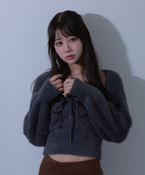 M DOLLY(エムドリー)の「ribbon soffice knit tops / リボンソッフィチェニットトップス(ニット/セーター・レディース・ベージュ/ブラック/グレー・FREE)」の9枚目の写真