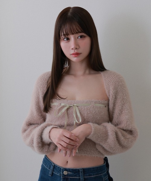 M DOLLY(エムドリー)の「ribbon soffice knit tops / リボンソッフィチェニットトップス(ニット/セーター・レディース・ベージュ/ブラック/グレー・FREE)」の13枚目の写真