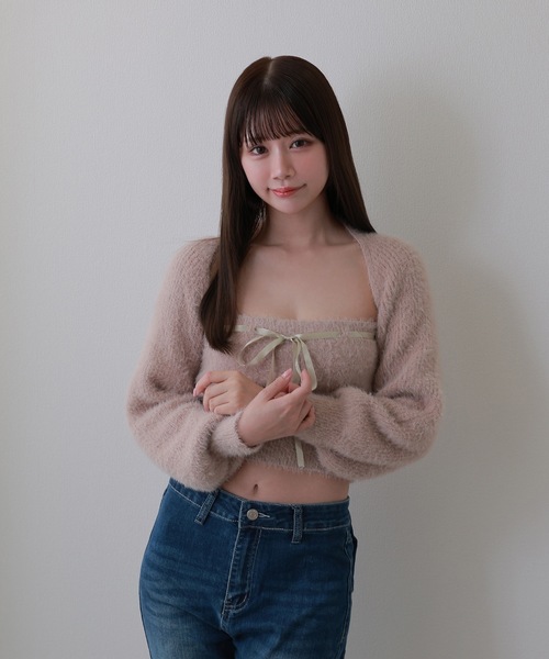 M DOLLY(エムドリー)の「ribbon soffice knit tops / リボンソッフィチェニットトップス(ニット/セーター・レディース・ベージュ/ブラック/グレー・FREE)」の14枚目の写真