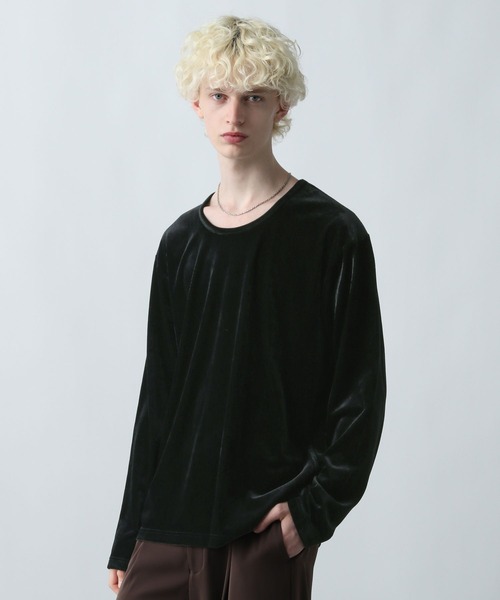 HARE（ハレ）の「ユルネックベロアカットソー(HARE)（Tシャツ/カットソー・メンズ・ブラック/レッド・SMALL/MEDIUM）」の2枚目の写真