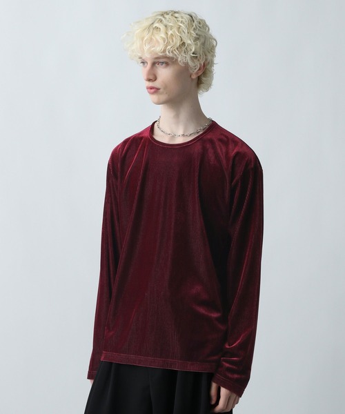 HARE（ハレ）の「ユルネックベロアカットソー(HARE)（Tシャツ/カットソー・メンズ・ブラック/レッド・SMALL/MEDIUM）」の6枚目の写真