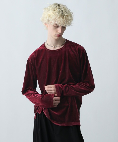 HARE（ハレ）の「ユルネックベロアカットソー(HARE)（Tシャツ/カットソー・メンズ・ブラック/レッド・SMALL/MEDIUM）」の7枚目の写真