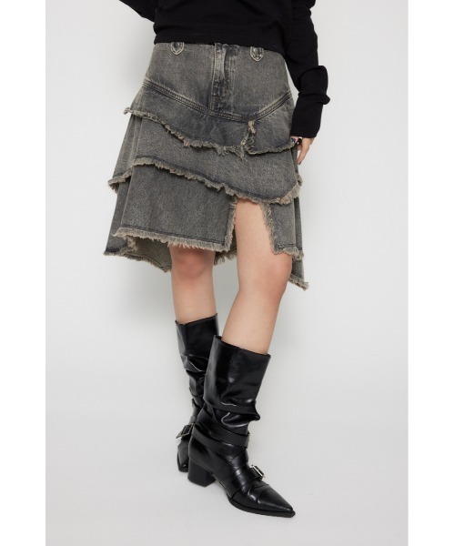 LAGUA GEM（ラグアジェム）の「RONDOM HEM CUT OFF デニムスカート（デニムスカート・レディース・ブラック/ブルー・MEDIUM/SMALL/X-SMALL）」の4枚目の写真