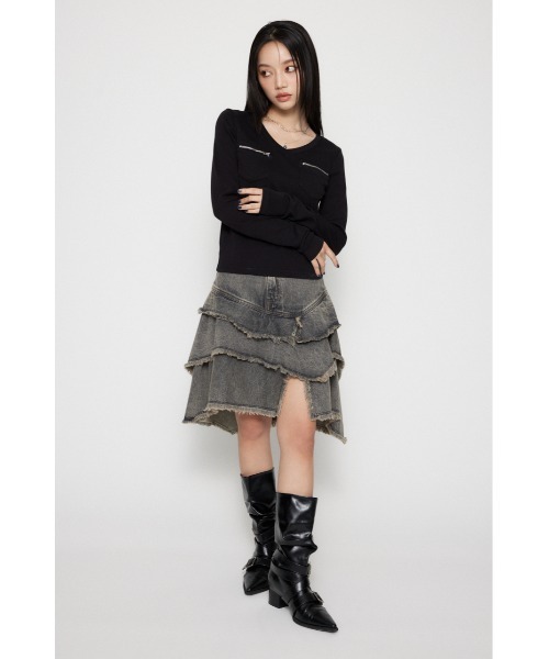 LAGUA GEM（ラグアジェム）の「RONDOM HEM CUT OFF デニムスカート（デニムスカート・レディース・ブラック/ブルー・MEDIUM/SMALL/X-SMALL）」の5枚目の写真