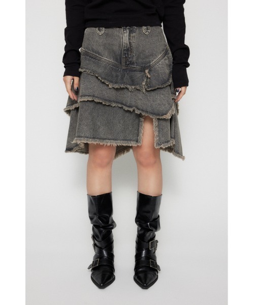 LAGUA GEM（ラグアジェム）の「RONDOM HEM CUT OFF デニムスカート（デニムスカート・レディース・ブラック/ブルー・MEDIUM/SMALL/X-SMALL）」の3枚目の写真