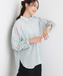 SHOO・LA・RUE | 【S-LL/ひんやり】程よい透け感 ストライプ柄 お袖ギャザーデザインシャツ(シャツ/ブラウス)