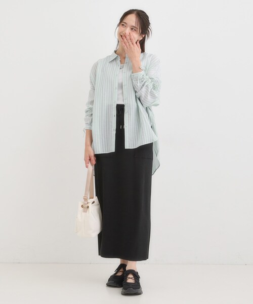 SHOO・LA・RUE(シューラルー)の「【S-LL/ひんやり】程よい透け感 ストライプ柄 お袖ギャザーデザインシャツ(シャツ/ブラウス・レディース・ブルー系7/グリーン系3/ベージュ系その他5・04/03/02/01)」の13枚目の写真