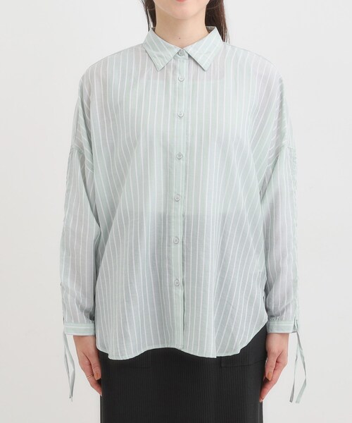 SHOO・LA・RUE(シューラルー)の「【S-LL/ひんやり】程よい透け感 ストライプ柄 お袖ギャザーデザインシャツ(シャツ/ブラウス・レディース・ブルー系7/グリーン系3/ベージュ系その他5・04/03/02/01)」の15枚目の写真