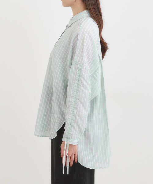 SHOO・LA・RUE(シューラルー)の「【S-LL/ひんやり】程よい透け感 ストライプ柄 お袖ギャザーデザインシャツ(シャツ/ブラウス・レディース・ブルー系7/グリーン系3/ベージュ系その他5・04/03/02/01)」の16枚目の写真