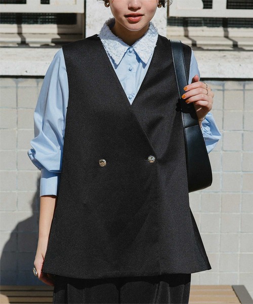 titivate（ティティベイト）の「バックフレアAラインベスト（ベスト・レディース・ブラック/ホワイト系その他/ネイビー・L/M/S）」の9枚目の写真