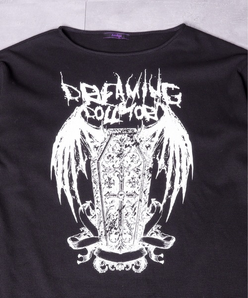 Amilige(アミリージュ)の「ワッフルコウモリプリントトップス(Tシャツ/カットソー・レディース・ブラック/ホワイト・FREE)」の10枚目の写真