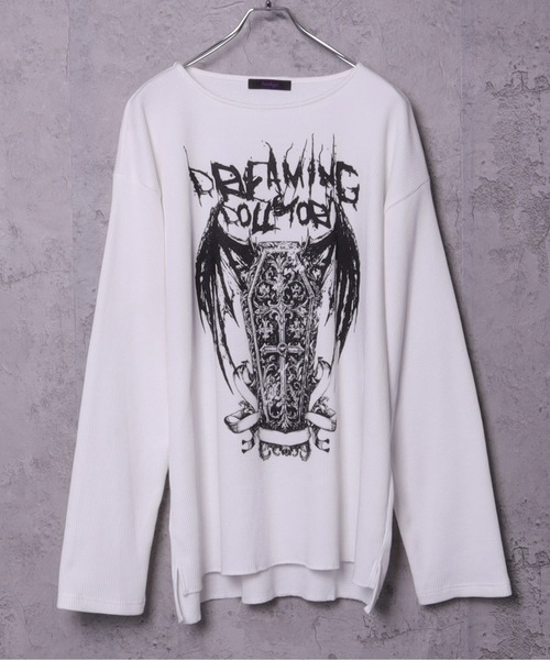 Amilige(アミリージュ)の「ワッフルコウモリプリントトップス(Tシャツ/カットソー・レディース・ブラック/ホワイト・FREE)」の11枚目の写真