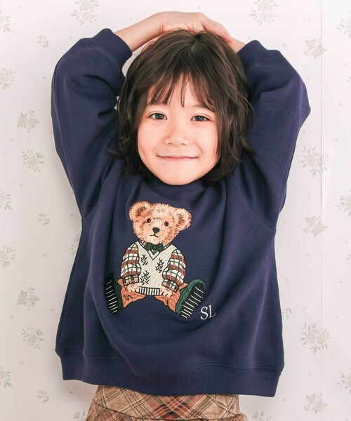 SLAP SLIP（スラップスリップ）の「アニマルいろいろクマさん刺しゅうトレーナー(80~130cm)（スウェット・キッズ・オフホワイト/ネイビー/レッド・120cm/80ｃｍ/110cm/100cm/130cm/90cm）」の2枚目の写真