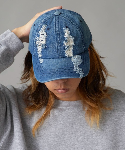 Distressed 6-Panel Denim Cap / ダメージ加工 6パネルデニムキャップ