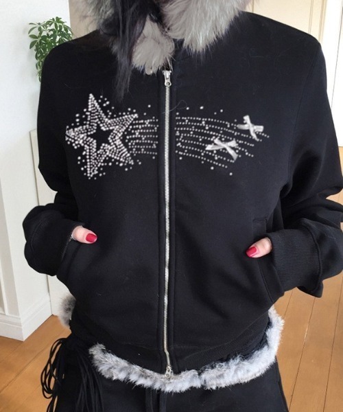 blancvert ファー付きダークグレーパーカー パーカー ヘビーウェイト裏毛ZIPファーパーカー「UNISEX」 メンズ