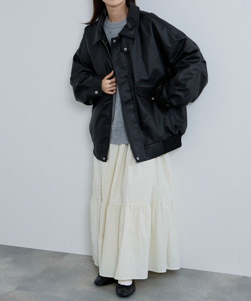 NAVY(ネイビー)の「NAVY レザー風オーバーシルエットブルゾン(ブルゾン・メンズ・ブラック・S/M/L/XL)」の2枚目の写真
