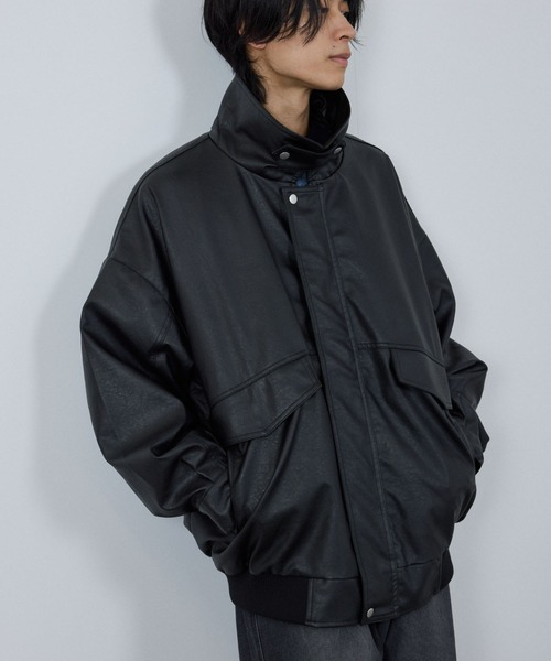 NAVY レザー風オーバーシルエットブルゾン（ブルゾン）｜NAVY