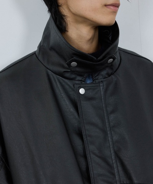 NAVY(ネイビー)の「NAVY レザー風オーバーシルエットブルゾン(ブルゾン・メンズ・ブラック・S/M/L/XL)」の12枚目の写真