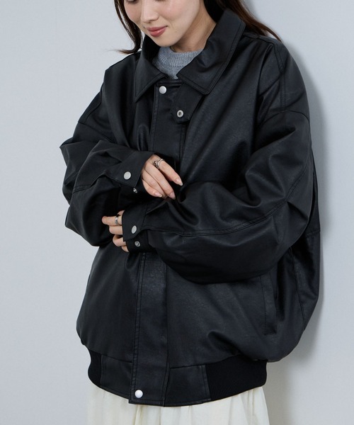 NAVY(ネイビー)の「NAVY レザー風オーバーシルエットブルゾン(ブルゾン・メンズ・ブラック・S/M/L/XL)」の6枚目の写真