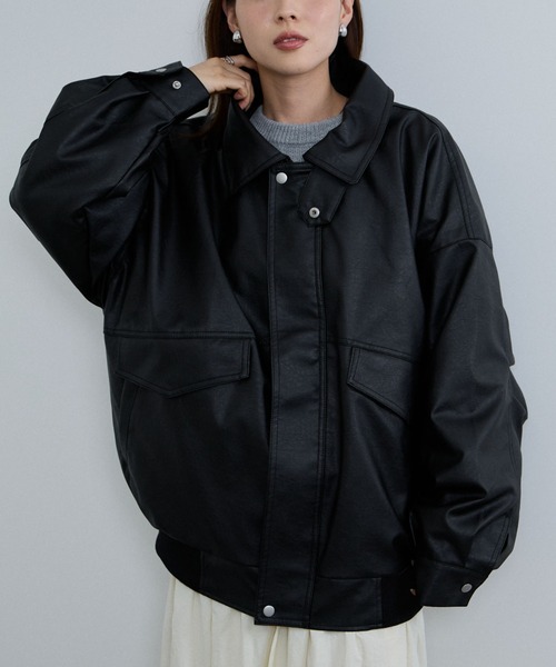 NAVY(ネイビー)の「NAVY レザー風オーバーシルエットブルゾン(ブルゾン・メンズ・ブラック・S/M/L/XL)」の8枚目の写真