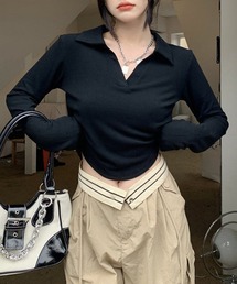 VIBGYOR（ヴィブジョー）の「【EIZZ/アイズ】Y2K ヘルシー キーネック ロングスリーブ ポロ ロンT（Tシャツ/カットソー・レディース）」