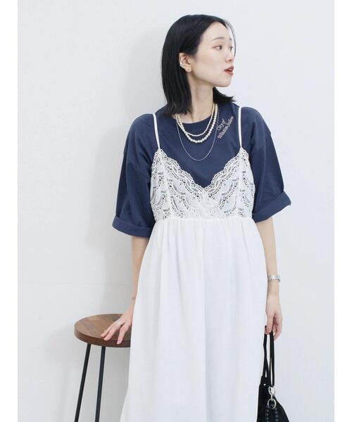 Samansa Mos2 blue（サマンサモスモスブルー）の「胸レースキャミワンピース（ワンピース・レディース・ブラウン/オフホワイト/ブラック・F）」の2枚目の写真