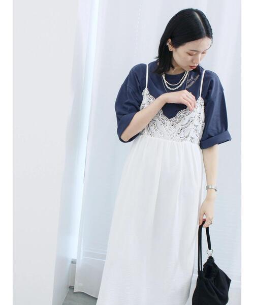 Samansa Mos2 blue（サマンサモスモスブルー）の「胸レースキャミワンピース（ワンピース・レディース・ブラウン/オフホワイト/ブラック・F）」の6枚目の写真