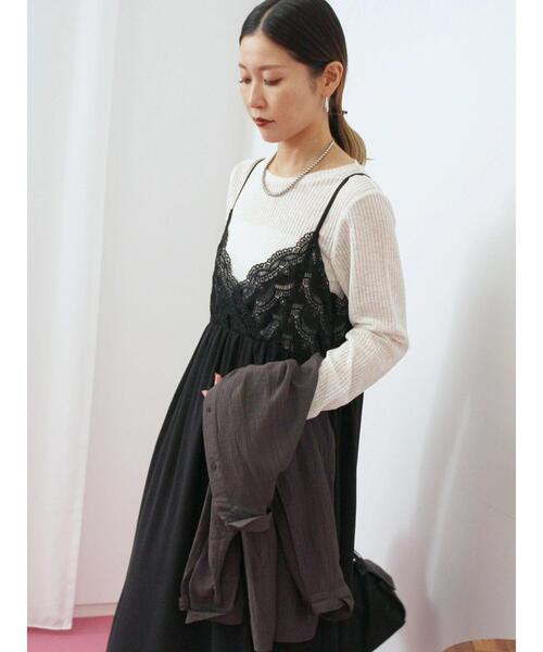 Samansa Mos2 blue（サマンサモスモスブルー）の「胸レースキャミワンピース（ワンピース・レディース・ブラウン/オフホワイト/ブラック・F）」の13枚目の写真