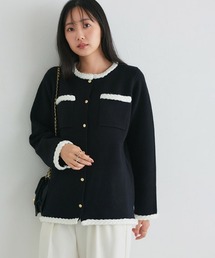 ATELIER-PIERROT黒ボレロカーディガン SALON by Chico】前後2wayフロントリボン配色カーディガン
