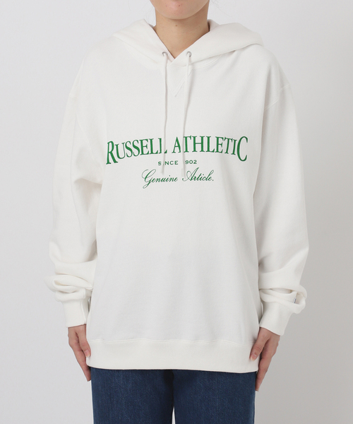 RUSSELL ATHLETIC XL フーディー　ターコイズブルー セール】RUSSELL ATHLETIC / ラッセル・アスレティック 別注 裏毛ロゴ